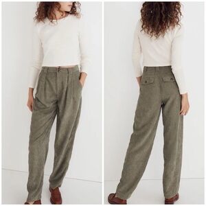 Madewell Olive Green High-Rise Pleated Corduroy Pants
